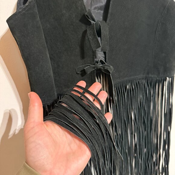 Vintage Suede Leather Vest with Long Fringe, Medium - Picture 5 of 8